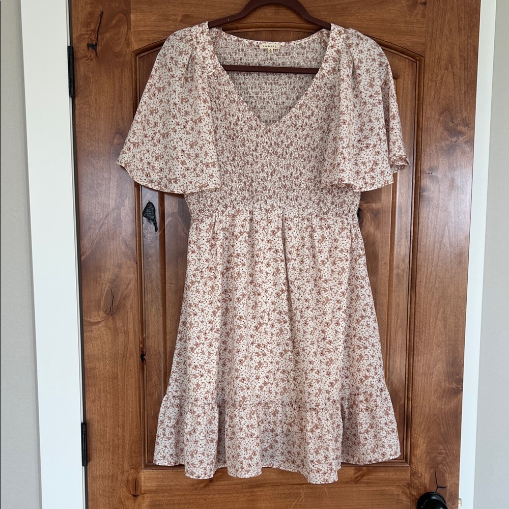 Floral V-Neck Dress with Flutter Sleeves